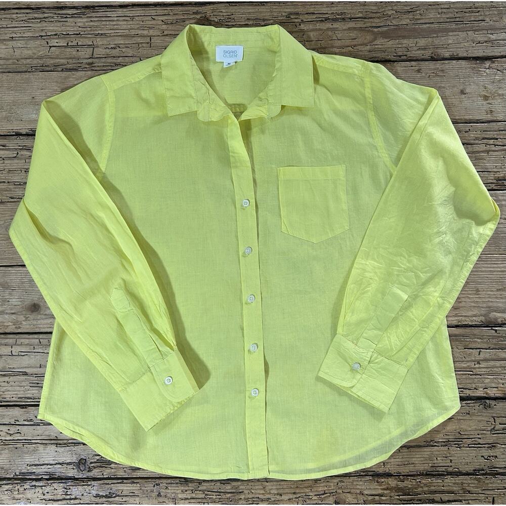 Sigrid Olsen Women's Size M Yellow Button Down Bl… - image 1